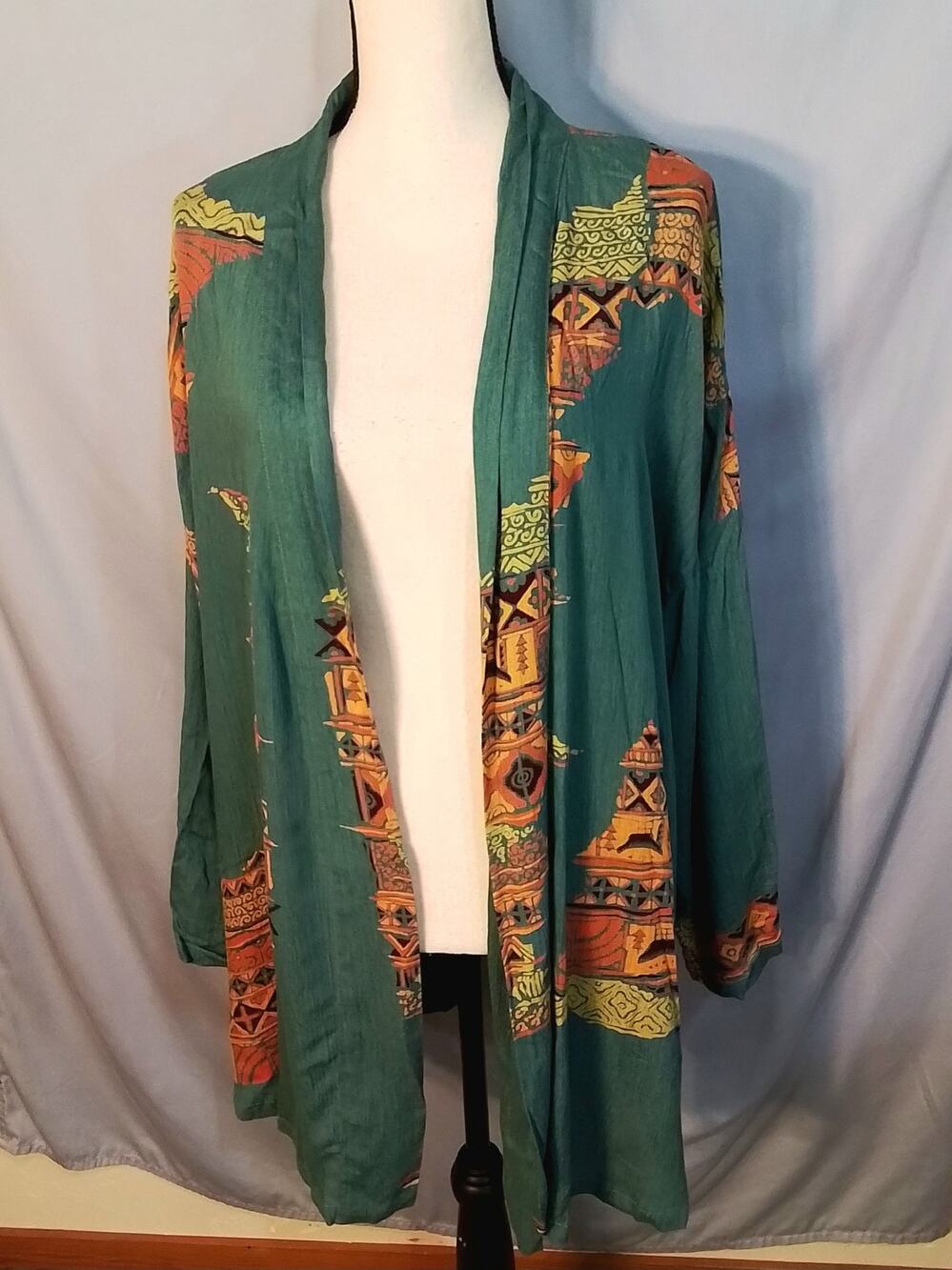 Southwest Fashion  green jacket/ cover-up with gold and orange